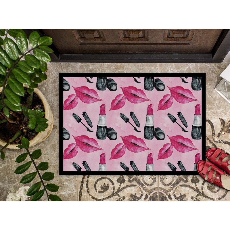 Tapis de porte pour l’extérieur antidérapant diva rouge à lèvres Belinda, Rectangle 1 pi 6 po x 2 pi 3 po