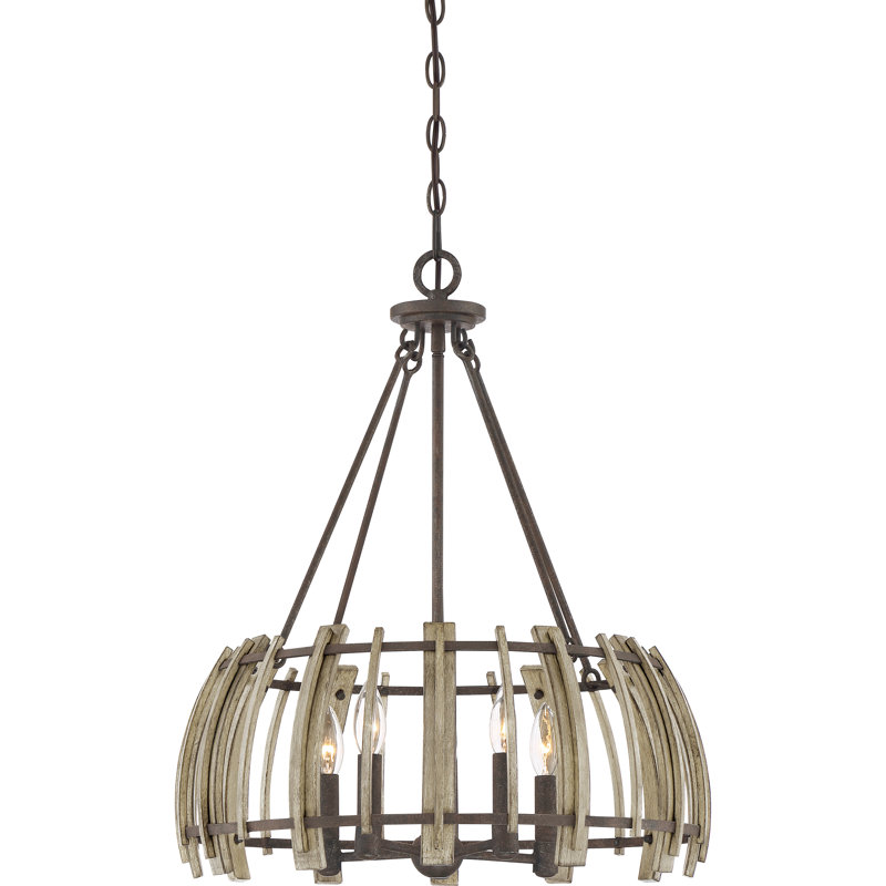 Lustre géométrique 5 lumières unique/avec accents de bois Quijada