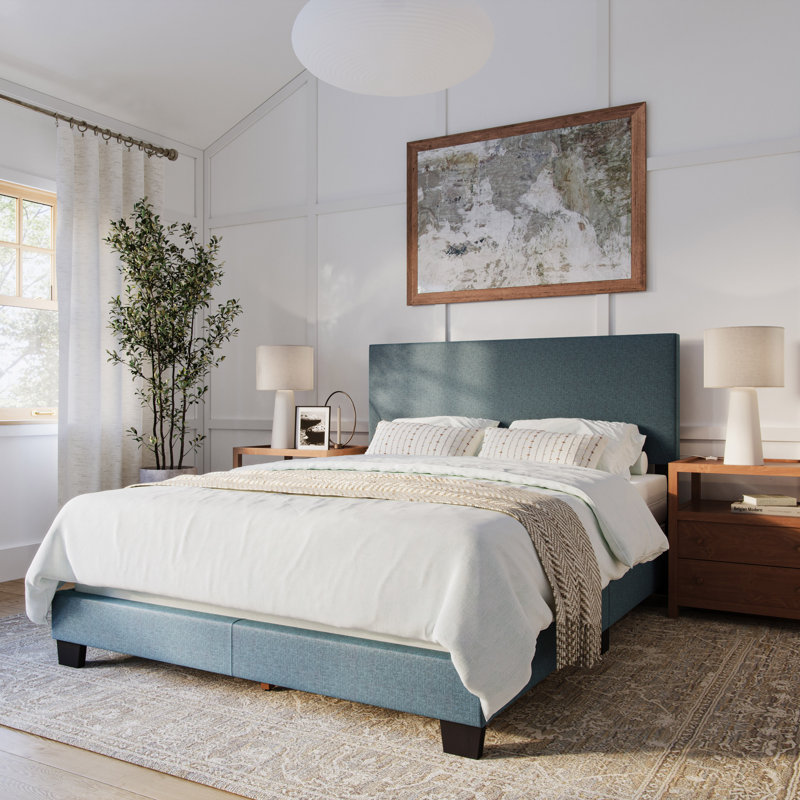 Lit tapissier Arlea, Grand, Polyester bleu
