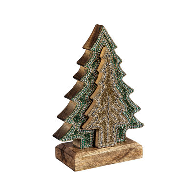 Décoration de table arbre de Noël emboîté avec perles, 8 po H