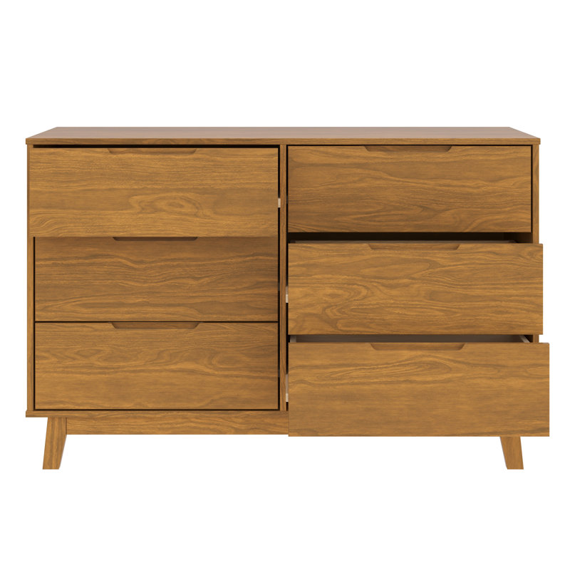 Commode en bois massif à 6 tiroirs 51 po, Caramel