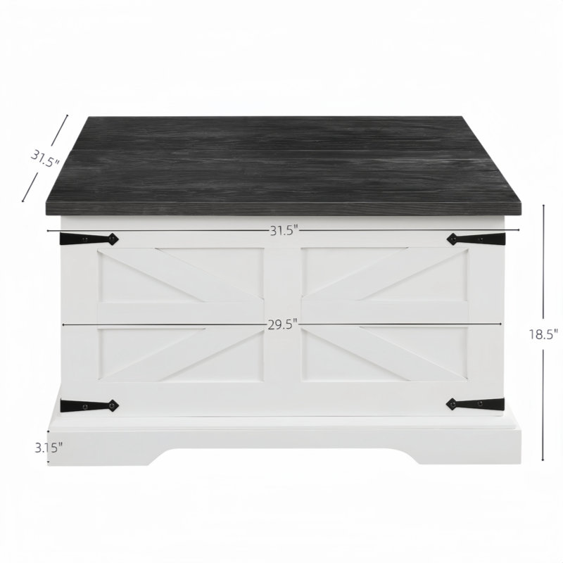 White and Black Square Wood Coffee Table with Hidden Storage