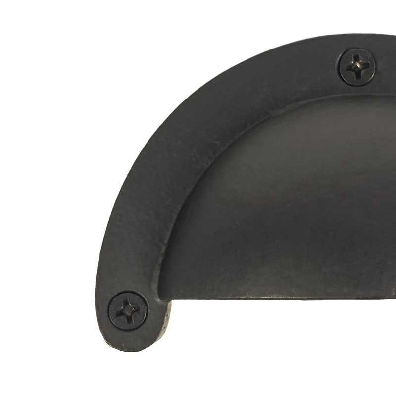 Matte Black Iron Cup Pull with Mounting Hardware