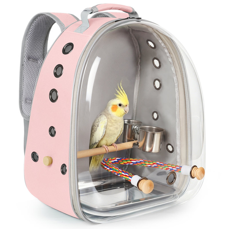 Sac à dos de transport pour oiseaux avec fenêtre transparente en forme de bulle, sac de transport d'astronaute en forme de capsule spatiale pour petits et moyens oiseaux, rose