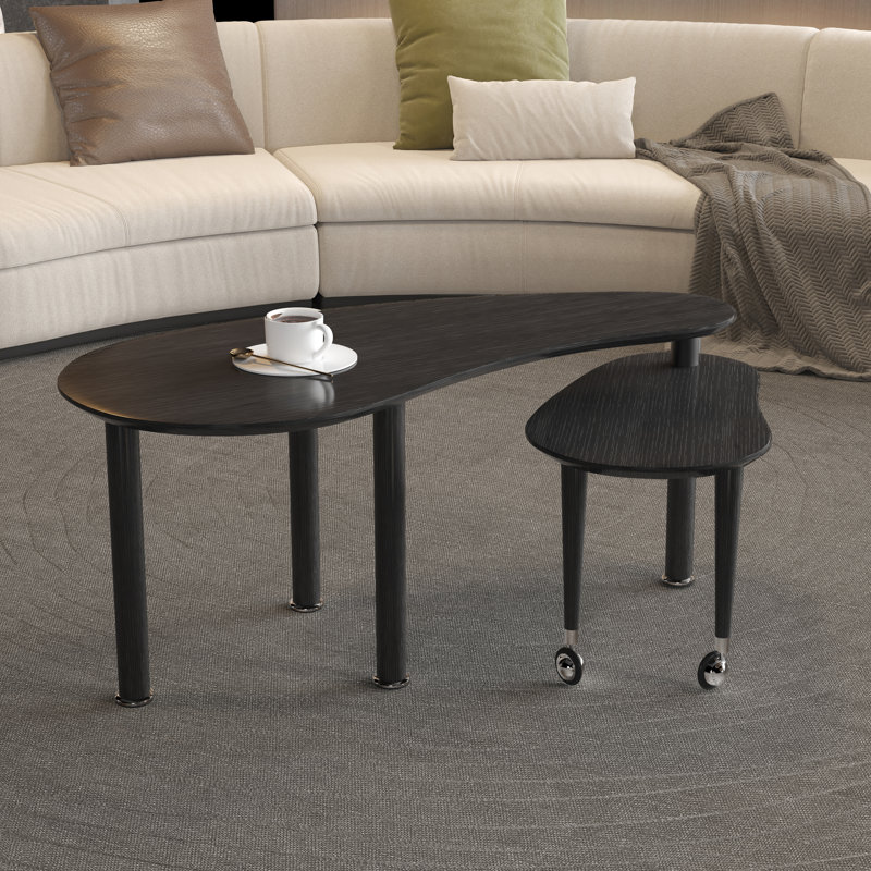 Table basse rotative contemporaine avec pieds en bois d'hévéa massif | Idée de cadeau, Noir, Noir