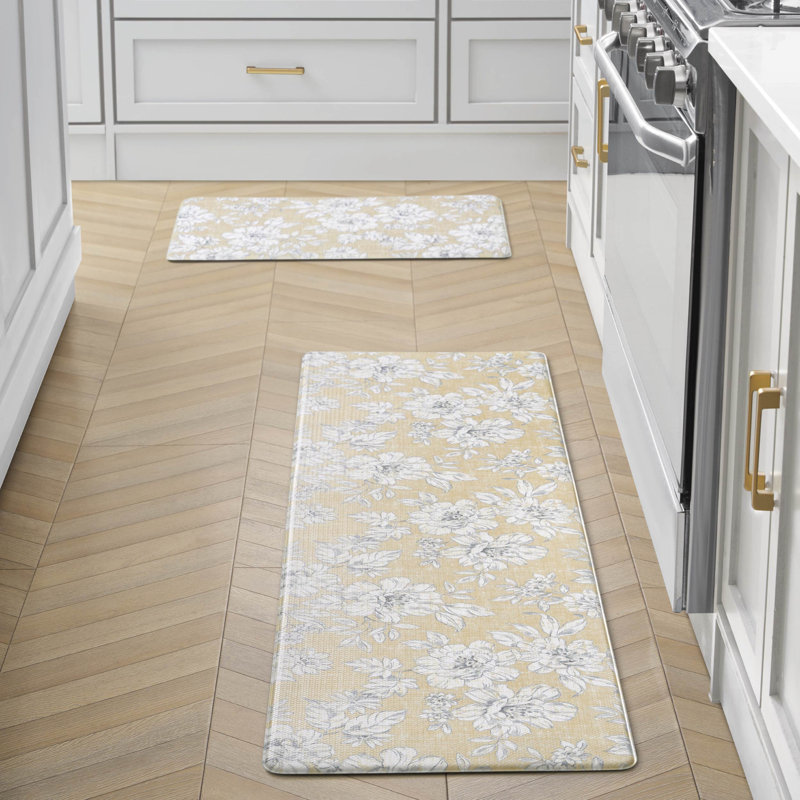 Laura Ashley Iris Comfort Standing 2 Pieces Anti-Fatigue Mats, Tawny Yellow, 17.5" x 60" / 17.5" x 28"