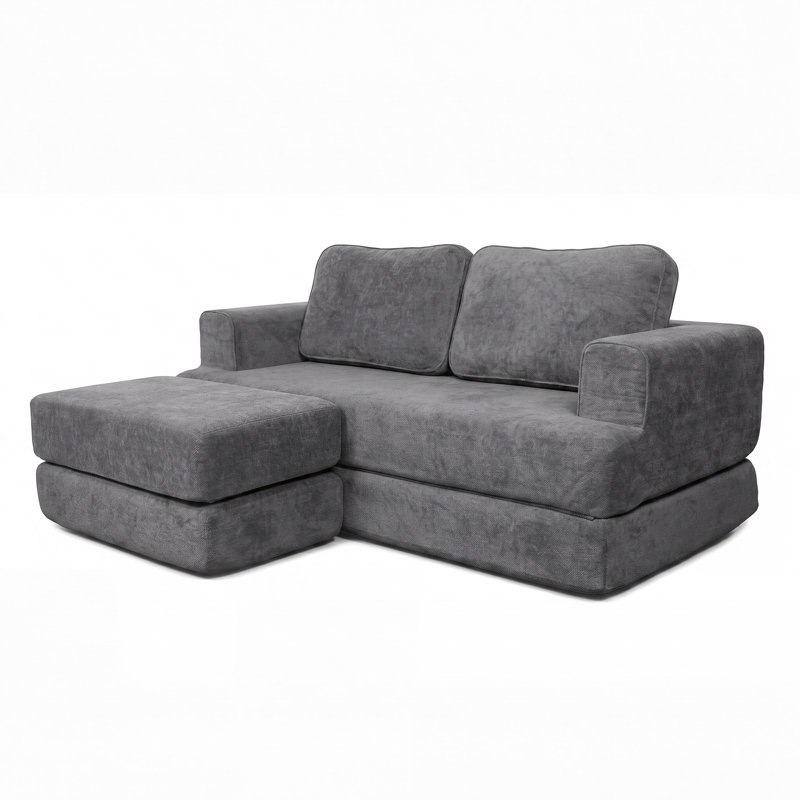 Canapé-lit d'angle modulaire sans os de 180 cm avec un pouf, Gris chenille, Gris