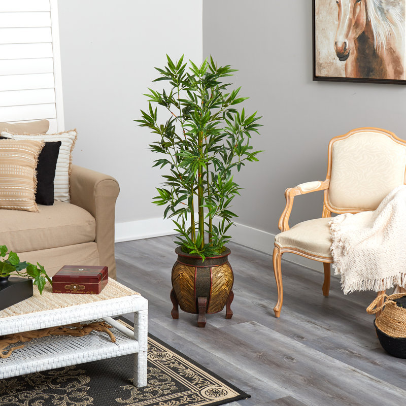 54'' Faux Palm Tree in Wood Decorative Vase