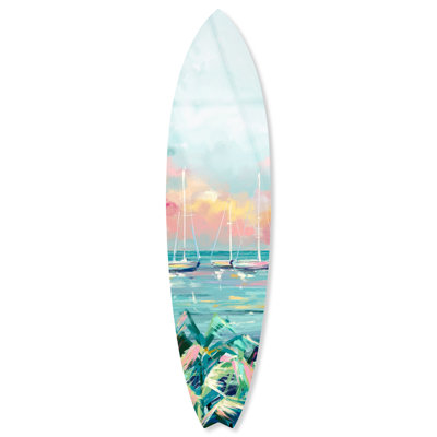 Voile à l'extérieur de la planche de surf, art mural côtier en acrylique par Notoriart