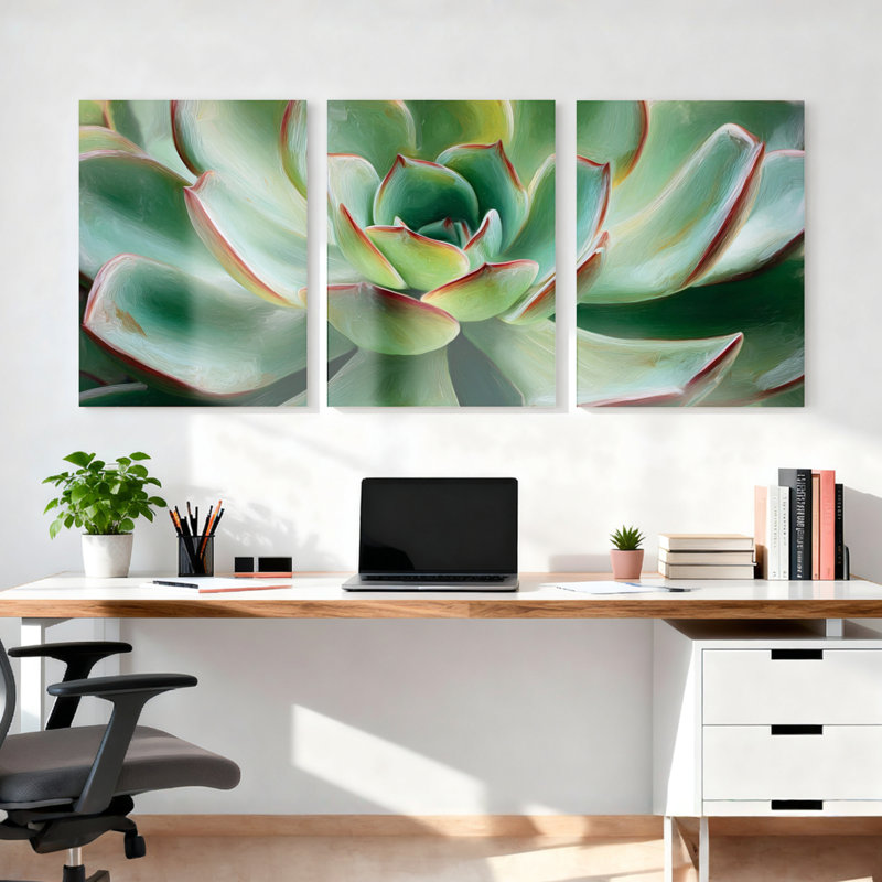 Ensemble de 3 tableaux sur toile représentant des plantes succulentes, pour la décoration du salon et de la chambre.