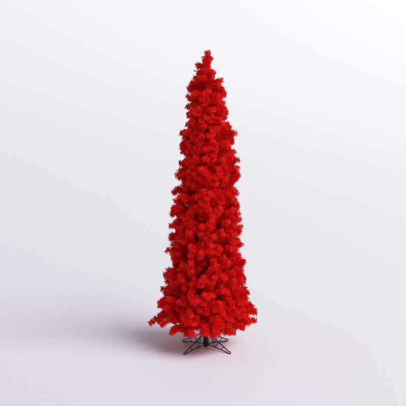 Sapin de Noël artificiel floqué rouge avec base, H 4,5 pi