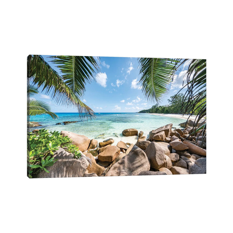 Red Rocks at the Anse Lazio par Jan Becke - reproduction de photo sur toile tendue, H 26 po x l 40 po x 1,5 po