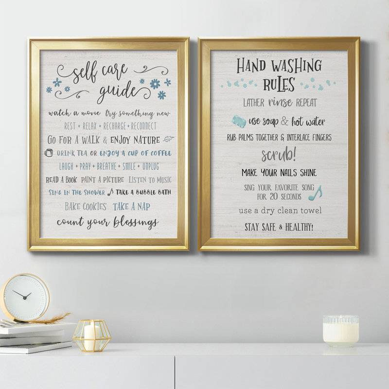 Guide to Self Care - Ensemble 2 pièces d'art textuel sur toile, Toile avec cadre doré, H 22,5 po x l 61 po x P 1,5 po
