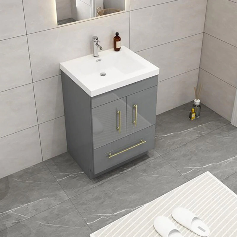 23.62'' Single Bathroom Vanity with Top, Glossy Gray