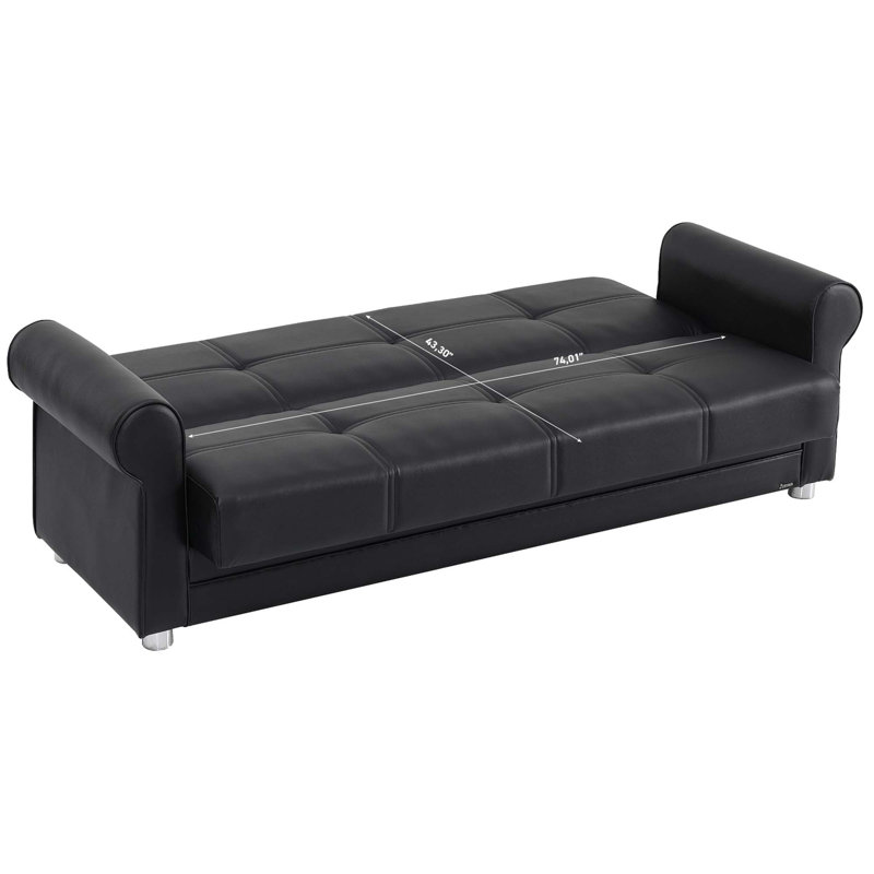 Bertrand 86 in. Vegan Leather 3-Seater Twin 3-in-1 Sleeper Sofa Bed with Storage, Black