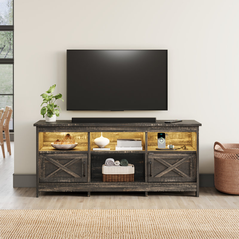Ushna Media Console, TV Stand for TVs with Lights, Rustic Gray, 25.5" H x 59" W x 15.7" D