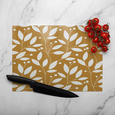 White Leaves Glass Chopping Board
