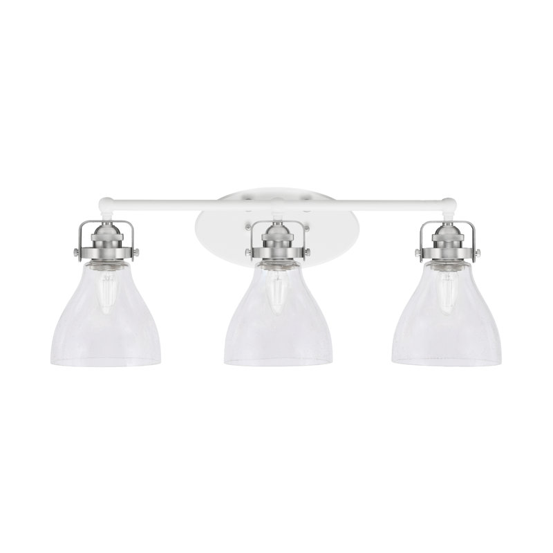 Barre d'éclairage de salle de bain 3 lumières avec verre à bulles 6,25 po Easton, Blanc / nickel brossé