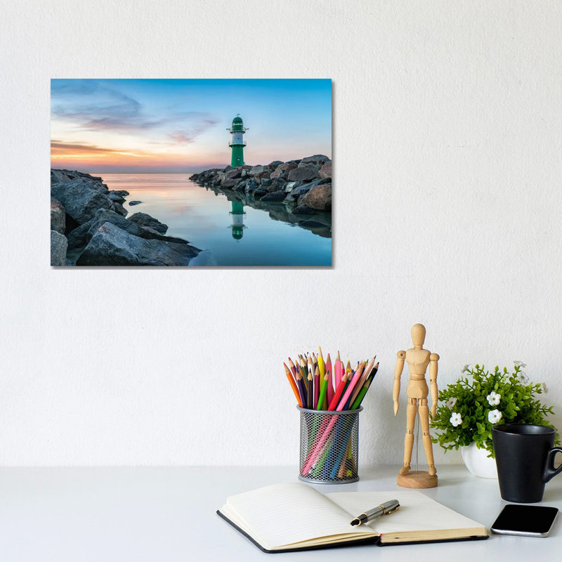Lighthouse Westmole At Sunset, Warnemünde, Mecklenburg-Vorpommern, Germany by Jan Becke - Wrapped Canvas Gallery-Wrapped Canvas Giclée