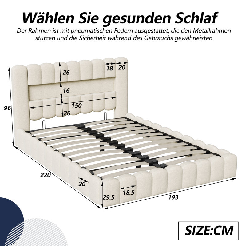 Ottoman Storage Bed, Beige, Super King (6')