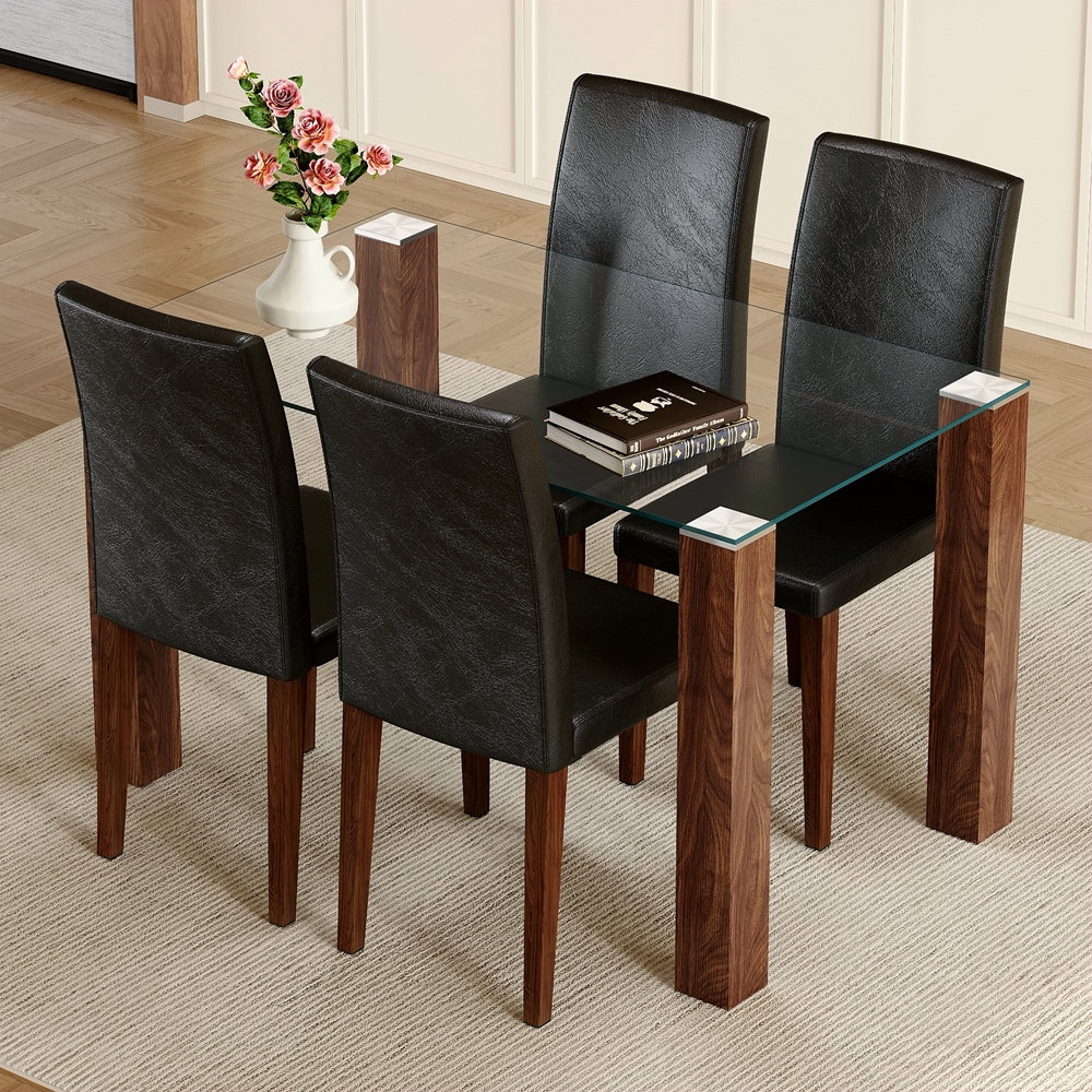 Ivy Bronx Table And Chair Set.A Transparent Tempered Glass Dining Table ...