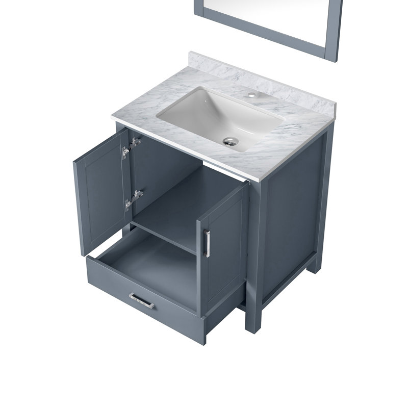 Meuble-lavabo compact avec comptoir en marbre de Carrare et miroir, Gris foncé