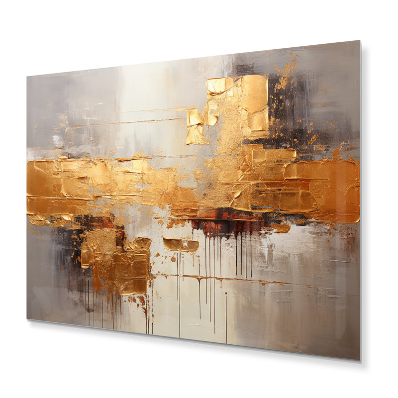 Golden Gleam VII - abstrait, collage, art mural en métal, H 24 po x l 32 po x P 1 po