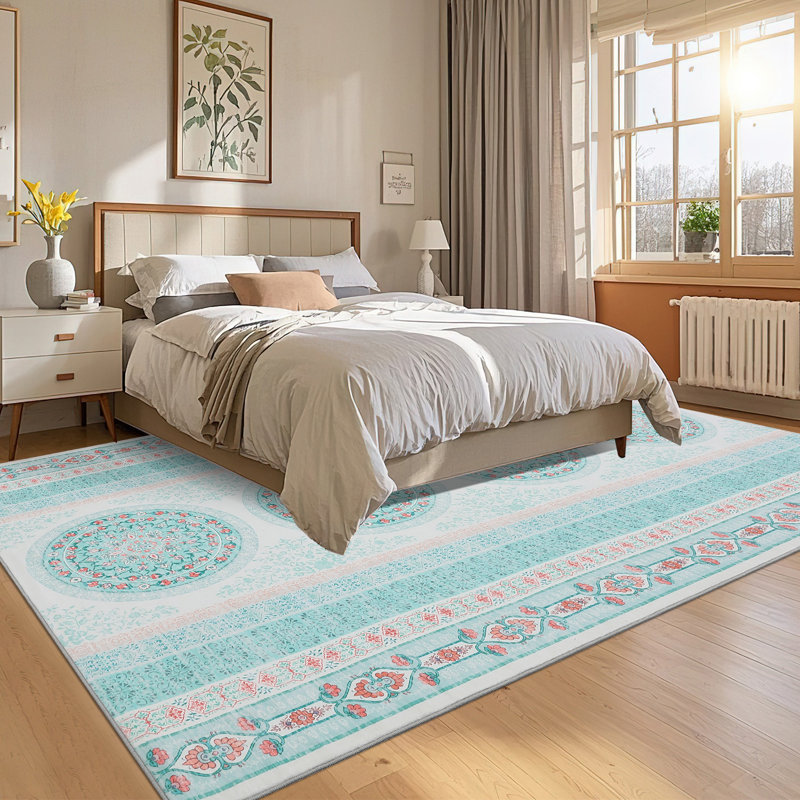 Vintage Machine Washable Oriental Accent Rugs, Non-Slip Traditional Floor Mat, Stain-Resistant Low Pile Indoor Carpet for Living Room