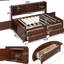 Lit double en bois brun antique pleine grandeur avec 4 tiroirs, 2 armoires et armoires de rangement intégrées, tiroirs intégrés