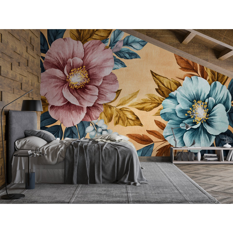 Murale "Bold Floral" - Papier peint grandes fleurs surdimensionnées, 100 po x 145 po, Peler et coller