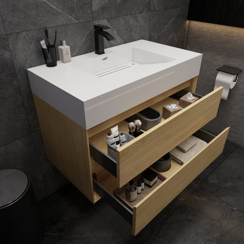 Albizu 35.5" Wall-Mounted Single Bathroom Vanity, Brown