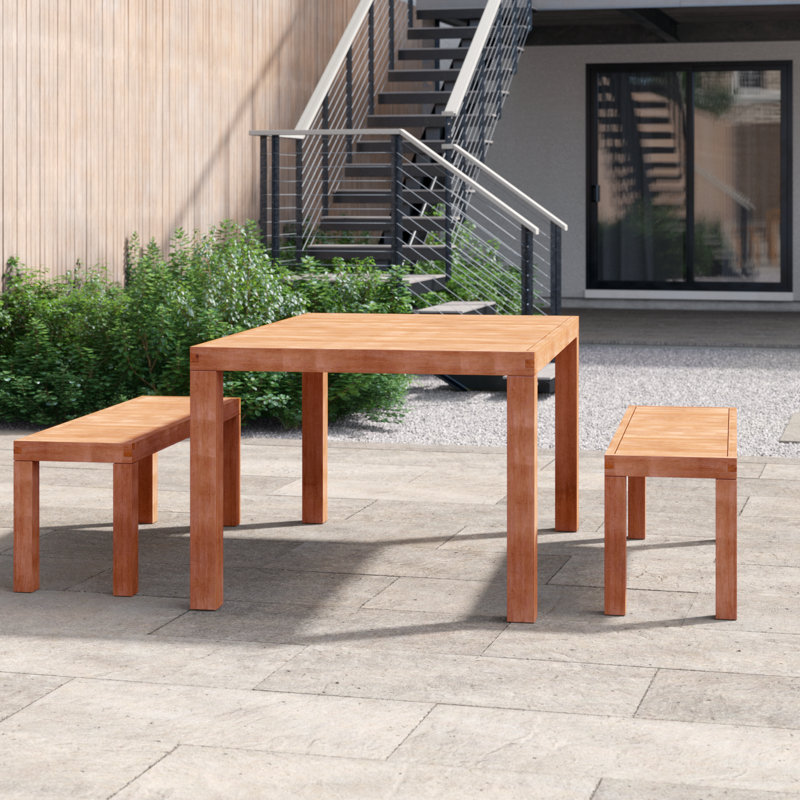 4 - Person Wood Patio Dining Set with Rectangular Table, Natural