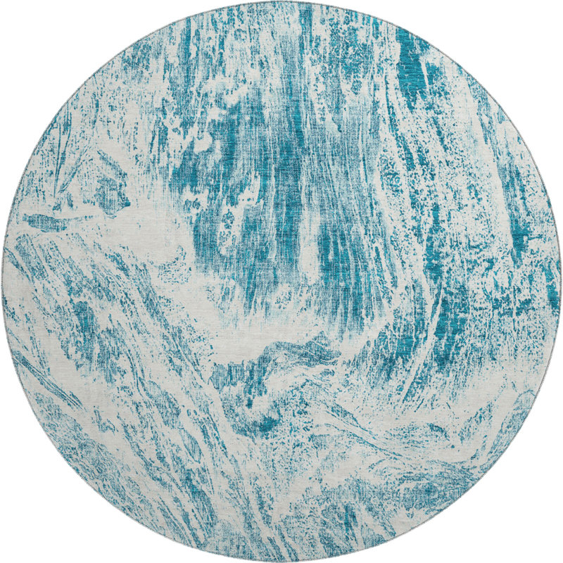 Premium Machine Washable Prisco Teal Rug, Round 8'