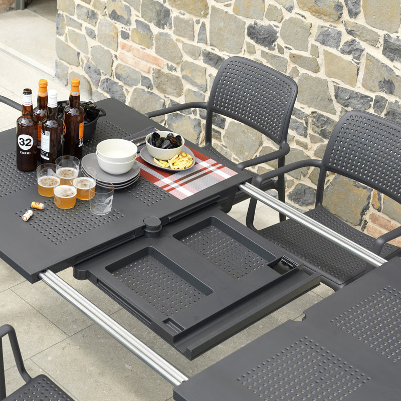 Leleifi Rectangular Outdoor Table Set, Black, 9 pcs