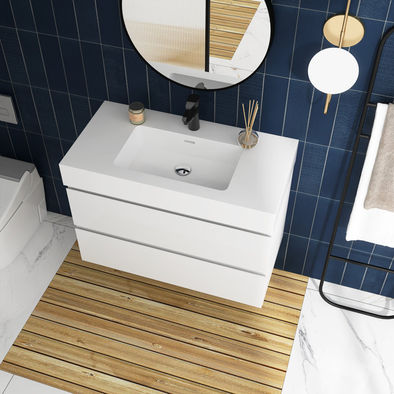 36" Single Bathroom Vanity Set, Blanc, Blanc