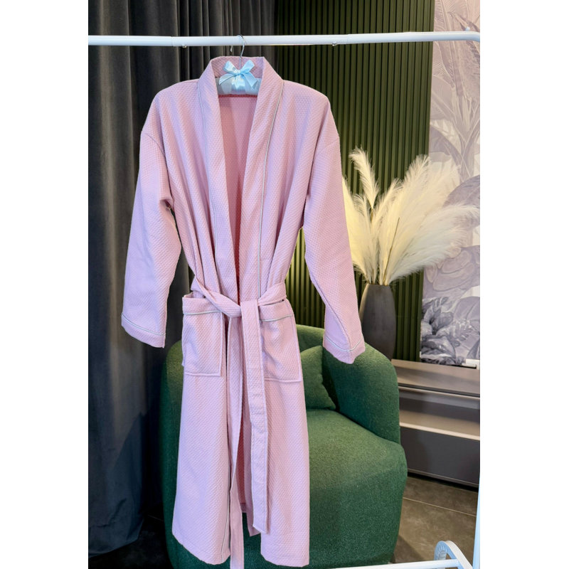 Peignoir kimono en coton gaufré unisexe, L, Rose