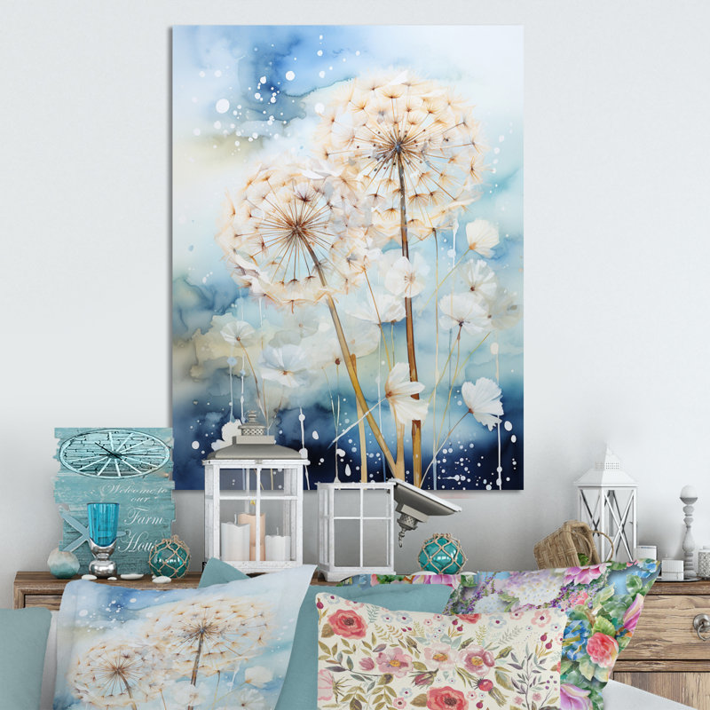 Dandelion Whimsical Dandelion Pointillism II - Art mural floral en métal, H 40 po x l 30 po x P 1 po