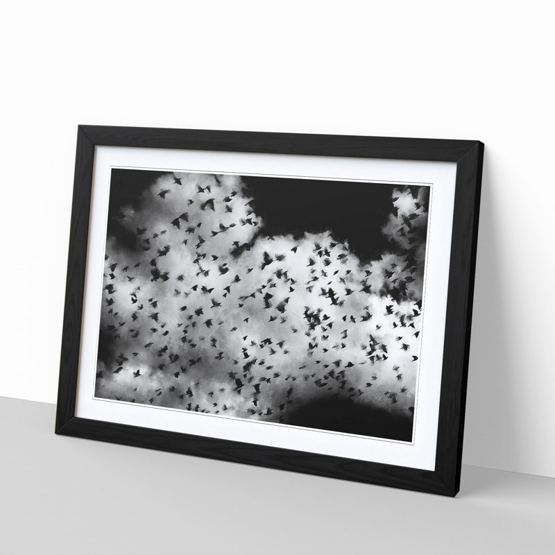 Birds On The Move Painting - Single Picture Frame Print on MDF, 45cm H x 33cm W x 2cm D, Black