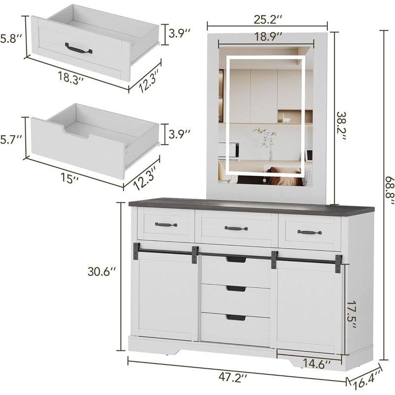 Farmhouse With 6 Drawers, Bedroom Dressing Table, Sideboards Buffet Cabinet
