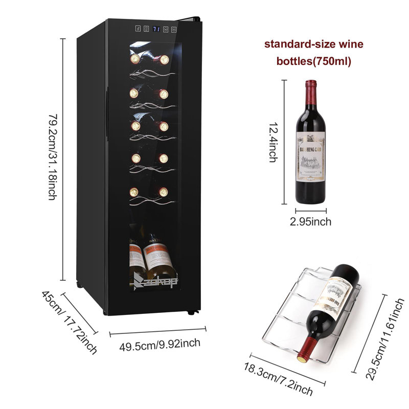 Winado Single Zone 9.92'' Freestanding 12 Bottle Wine Refrigerator