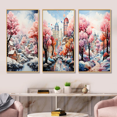 Pink City Art Deco Charm I - City Art Deco Canvas Art Print Set Of 3