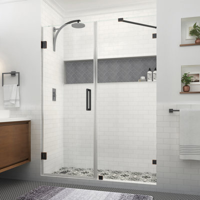 Nautis XL 63.25" W x 80" H Hinged Frameless Shower Door with Clear StarCast Glass