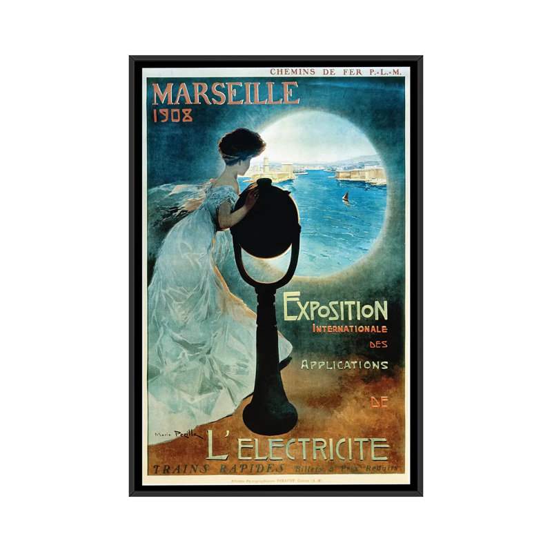 « marseille 1908 », impression sur toile, H 26 po x l 18 po x P 1,5 po, Toile avec cadre noir, Pas de tapis