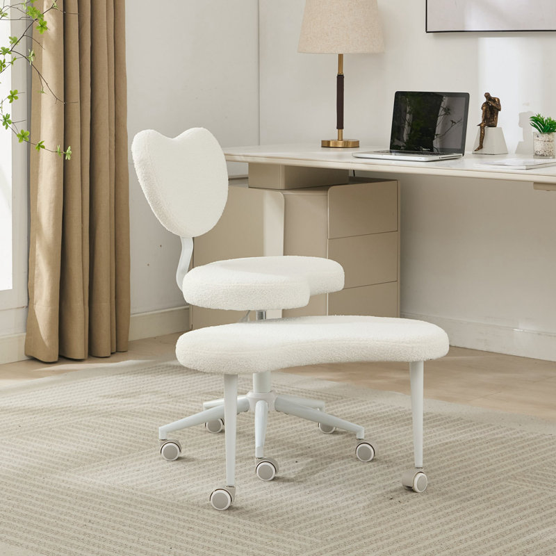 Chaise de bureau avec tabouret réglable, Ivoire ivoire