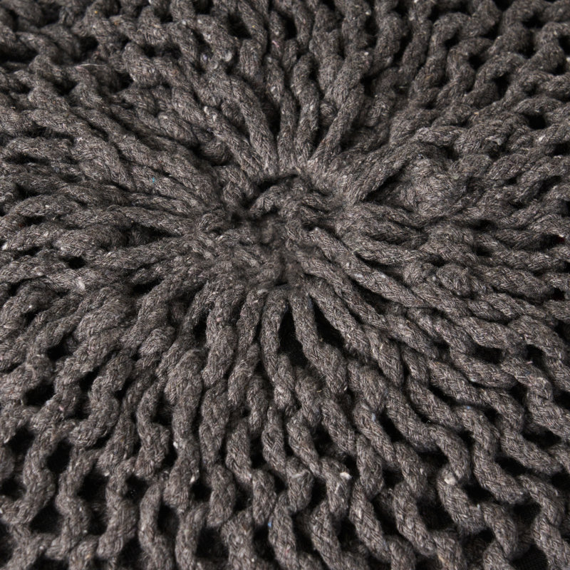 Dark Grey Handmade Knitted Pouf With Pet Covering - 20" X 14 Modern Knit Weave 20 Inch Charming