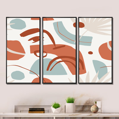 Formes géométriques avec feuilles de palmier tropicales - impression sur toile flottante 3 pièces