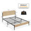 Cadre de lit moderne en rotin Boho - Plateforme grand lit avec tête de lit et pied de lit en bois, lattes métalliques robustes, silencieux, rangement sous le lit, aucun sommier nécessaire, mobilier de chambre à coucher, chêne, grand-753407294