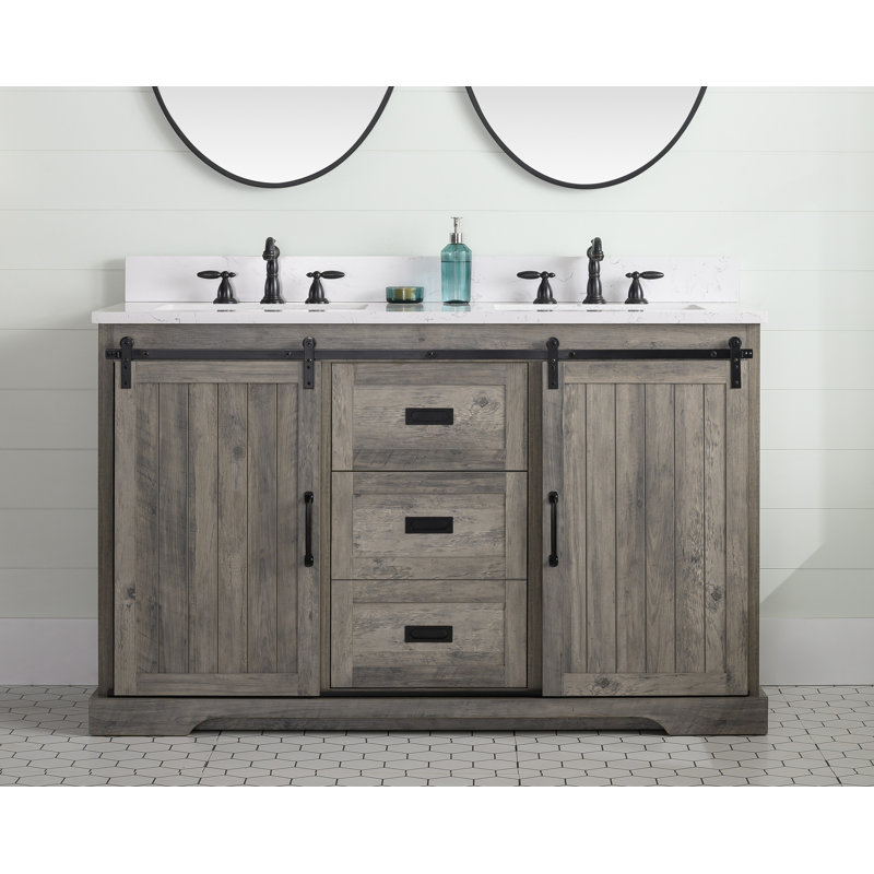 Cayden 54'' Double Bathroom Vanity with Top, Carrara White, Weathered Gray