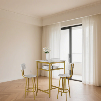 2 Person, Four Legs Bar Table Set With 2 Bar Stools