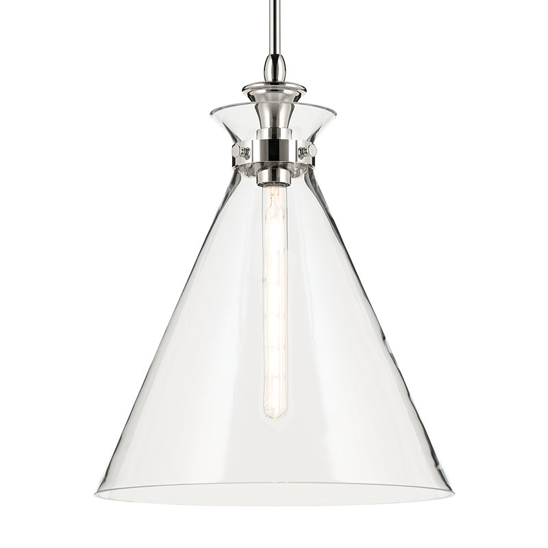 Luminaire suspendu traditionnel 1 lumière avec verre, H 19,75 po x l 16 po, Clair, Nickel poli